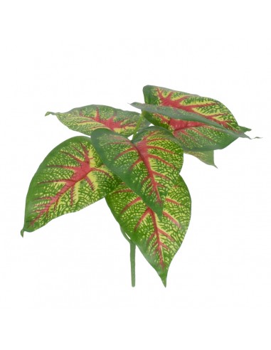 GloboStar® CALADIUM 78218 Τεχνητό Φυτό Καλάδιο - Μπουκέτο Διακοσμητικών Φυτών - Κλαδιών με Φύλλωμα Πράσινο - Κίτρινο - Κόκκινο Υ23cm