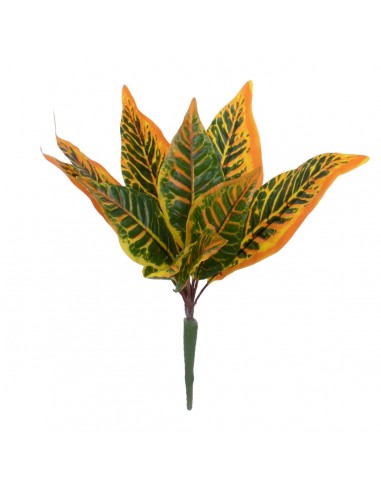 GloboStar® ORANGE CROTON 78260 Τεχνητό Φυτό Κρότωνας Πορτ. - Μπουκέτο Διακοσμητικών Φυτών - Κλαδιών με Φύλλωμα Πράσινο - Πορτοκαλί Υ34cm