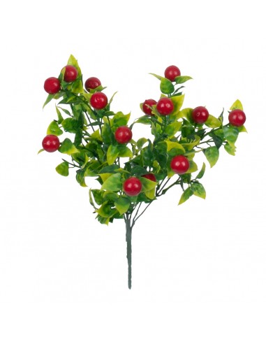 GloboStar® BUTCHERS BROOM 78268 Τεχνητό Φυτό Ρούσκος - Μπουκέτο Διακοσμητικών Φυτών - Κλαδιών με Φύλλωμα Πράσινο - Κόκκινο - Κίτρινο Υ30cm