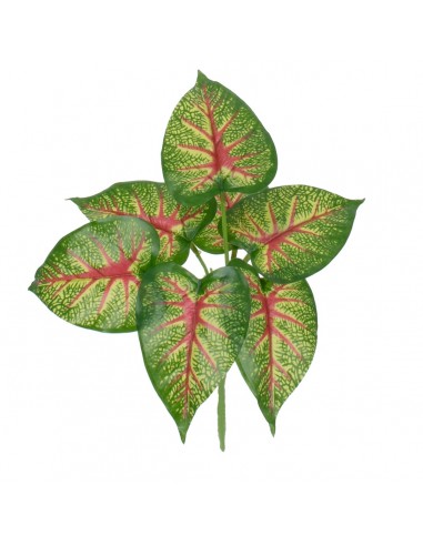 GloboStar® CALADIUM 78271 Τεχνητό Φυτό Καλάδιο - Μπουκέτο Διακοσμητικών Φυτών - Κλαδιών με Φύλλωμα Πράσινο - Κόκκινο - Κίτρινο Υ28cm