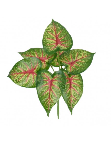GloboStar® CALADIUM 78271 Τεχνητό Φυτό Καλάδιο - Μπουκέτο Διακοσμητικών Φυτών - Κλαδιών με Φύλλωμα Πράσινο - Κόκκινο - Κίτρινο Υ28cm