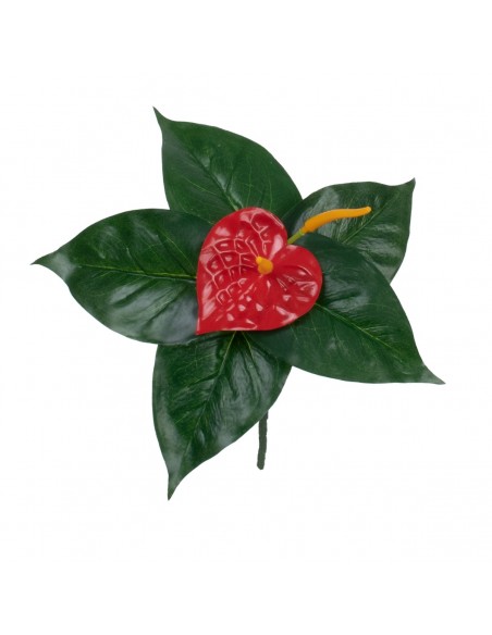 GloboStar® FLAMINGO FLOWER 78293 Τεχνητό Φυτό Ανθούριο - Μπουκέτο Διακοσμητικών Φυτών - Κλαδιών με Φύλλωμα Πράσινο - Πορτοκαλί - Κόκκινο Υ26cm