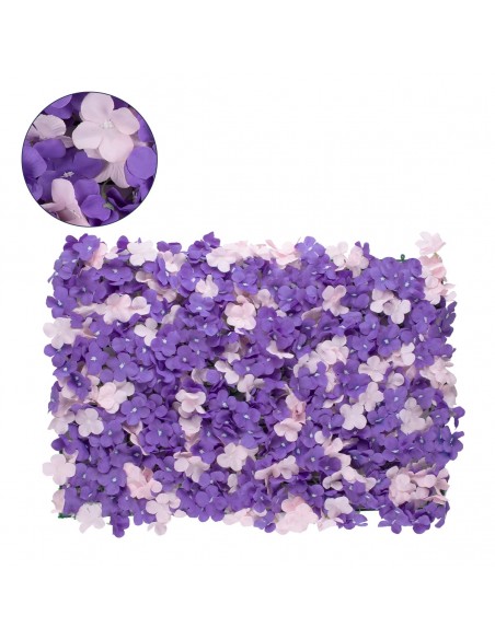 GloboStar® 78329 Artificial - Συνθετικό Τεχνητό Διακοσμητικό Πάνελ Λουλουδιών - Κάθετος Κήπος Ορτανσία - Ροζ - Μωβ Μ60 x Υ40 x Π5cm