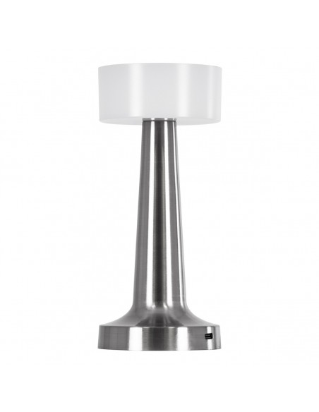 GloboStar® NANNA 76473 Μοντέρνο Επιτραπέζιο Φωτιστικό Πορτατίφ LED 1.5W 105lm 120° DC 5V Επαναφορτιζόμενο με Μπαταρία Li-ion 1800mAh - Διακόπτη Αφής με 3 Εναλλαγές Φωτισμού CCT Θερμό - Φυσικό - Ψυχρό 1500K - 4500K - 6000K Dimmable - D9 x 21cm - Ασημί