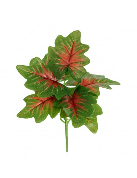 GloboStar® CALADIUM S-78271 Τεχνητό Φυτό Καλάδιο - Μπουκέτο Διακοσμητικών Φυτών - Κλαδιών με Φύλλωμα Πράσινο - Κόκκινο - Κίτρινο Υ28cm