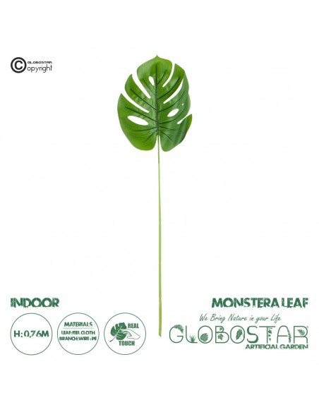 GloboStar® Artificial Garden MONSTERA LEAF 20223 Τεχνητό Διακοσμητικό Φύλο Μονστέρας Π16 x Υ76cm