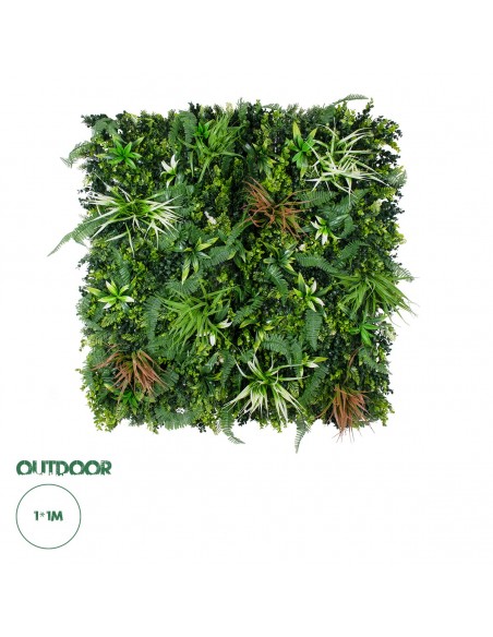 GloboStar® Artificial Garden JUNGLE FERN 20351 Τεχνητό Διακοσμητικό Πάνελ Φυλλωσιάς - Κάθετος Κήπος σύνθεση Ζούγκλα Φτέρης Μ100 x Π100 x Υ20cm