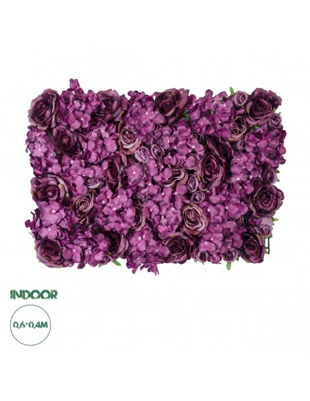 GloboStar® Artificial Garden ROSES STORY 20356 Τεχνητό Διακοσμητικό Πάνελ Λουλουδιών - Κάθετος Κήπος σύνθεση Φουξ & Βυσσινί Τριαντάφυλλα Μ40 x Π60 x Υ10cm