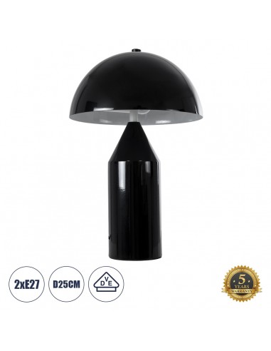 GloboStar® URANUS-S 61449 Μοντέρνο Επιτραπέζιο Φωτιστικό Πορτατίφ Δίφωτο 2 x E27 AC220-240V IP20 - Φ25 x Υ39cm - Μαύρο Μεταλλικό Καμπάνα με Διακόπτη On/Off - 5 Years Warranty