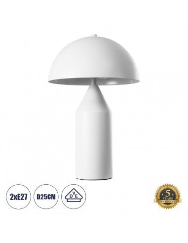 GloboStar® URANUS-S 61450 Μοντέρνο Επιτραπέζιο Φωτιστικό Πορτατίφ Δίφωτο 2 x E27 AC220-240V IP20 - Φ25 x Υ39cm - Λευκό Μεταλλικό Καμπάνα με Διακόπτη On/Off - 5 Years Warranty