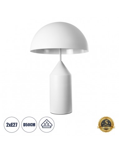 GloboStar® URANUS-L 61458 Μοντέρνο Επιτραπέζιο Φωτιστικό Πορτατίφ Δίφωτο 2 x E27 AC220-240V IP20 - Φ50 x Υ77cm - Λευκό Μεταλλικό Καμπάνα με Διακόπτη On/Off - 5 Years Warranty