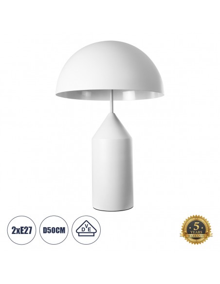 GloboStar® URANUS-L 61458 Μοντέρνο Επιτραπέζιο Φωτιστικό Πορτατίφ Δίφωτο 2 x E27 AC220-240V IP20 - Φ50 x Υ77cm - Λευκό Μεταλλικό Καμπάνα με Διακόπτη On/Off - 5 Years Warranty