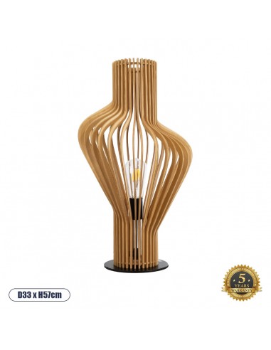 GloboStar® MIHIRO 02176 Boho Επιτραπέζιο Φωτιστικό Μονόφωτο 1 x E27 AC220-240V IP20 - Φ33 x Υ57cm - Καφέ Ξύλινο με Μαύρη Μεταλλική Βάση Πλέγμα