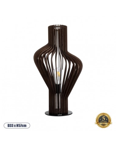 GloboStar® MIHIRO 02177 Boho Επιτραπέζιο Φωτιστικό Μονόφωτο 1 x E27 AC220-240V IP20 - Φ33 x Υ57cm - Καφέ Σκούρο Ξύλινο με Μαύρη Μεταλλική Βάση Πλέγμα