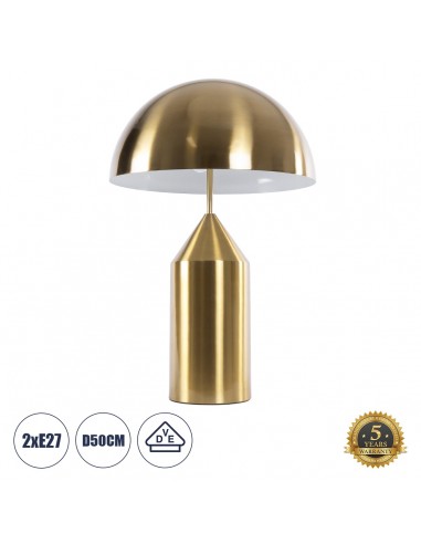 GloboStar® URANUS-L 61459 Μοντέρνο Επιτραπέζιο Φωτιστικό Πορτατίφ Δίφωτο 2 x E27 AC220-240V IP20 - Φ50 x Υ77cm - Χρυσό Πλατίνα Μεταλλικό Καμπάνα με Διακόπτη On/Off - 5 Χρόνια Εγγύηση