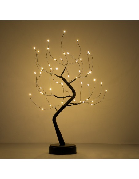 GloboStar® 71589 Διακοσμητικό Επιτραπέζιο Φωτιζόμενο Εύκαμπτο Mini Φυτό με 48 LED 3W 300lm Μπαταρίας Θερμό Λευκό 3000K Φ40 x Υ50cm