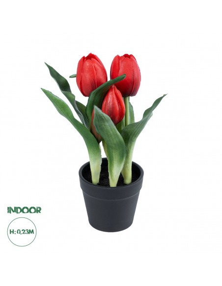 GloboStar® Artificial Garden RED TULIP 21094 Διακοσμητικό Φυτό Κόκκινη Τουλίπα Υ23cm