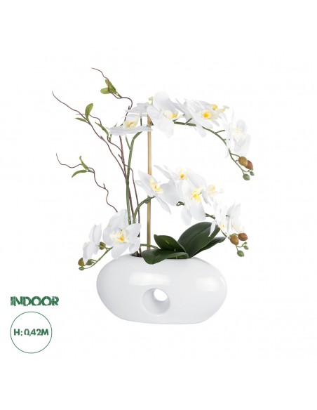 GloboStar® Artificial Garden WHITE ORCHID 21125 Διακοσμητικό Φυτό Λευκή Ορχιδέα Υ42cm