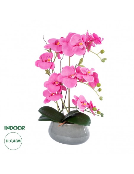 GloboStar® Artificial Garden PINK ORCHID 21121 Διακοσμητικό Φυτό Έντονο Ροζ Ορχιδέα Υ43cm