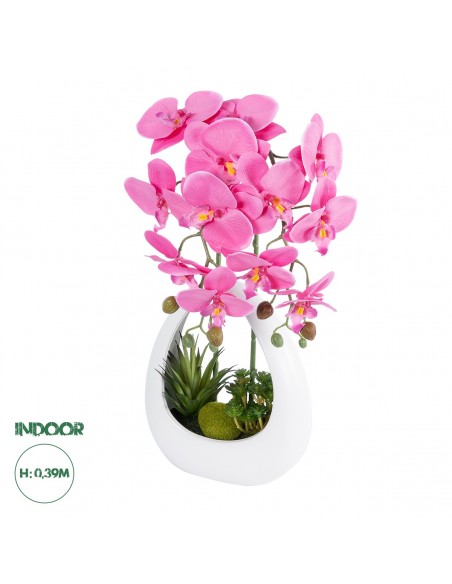 GloboStar® Artificial Garden PINK ORCHID 21127 Διακοσμητικό Φυτό Έντονο Ροζ Ορχιδέα Υ39cm