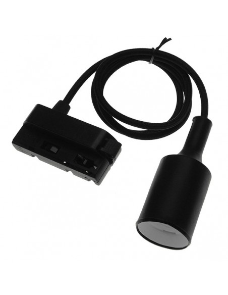 GloboStar S-40056 Διφασικός Connector 3 Καλωδίων με 1 Μέτρο Υφασμάτινο Καλώδιο και Ντουί E27 για Μαύρη Ράγα Οροφής