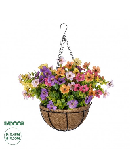 GloboStar® Artificial Garden GERBERA HANGING PLANT 20635 Τεχνητό Κρεμαστό Διακοσμητικό Φυτό Ζέρμπερας Y55cm