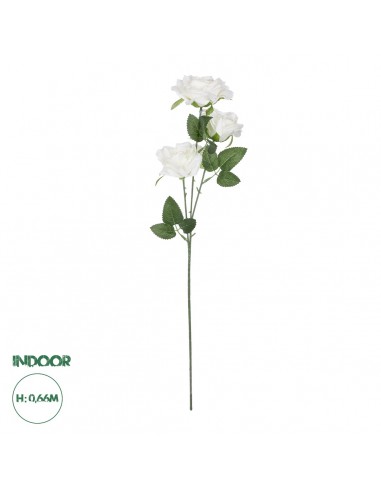 GloboStar® Artificial Garden WHITE ROSE BRANCH 21138 Τεχνητό Διακοσμητικό Κλαδί Λεύκο Τριαντάφυλλο Y66cm