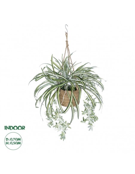 GloboStar® Artificial Garden CHLOROPHYTUM COMOSUM HANGING PLANT 20638 Τεχνητό Κρεμαστό Διακοσμητικό Χλωρόφυτο  Y50cm