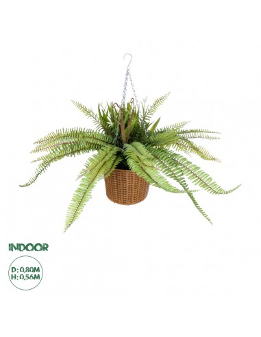 GloboStar® Artificial Garden FERN HANGING BOUQUET PLANT 20629 Τεχνητό Κρεμαστό Διακοσμητικό Φυτό Φτέρης  Y65cm