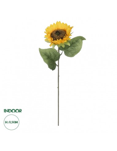 GloboStar® Artificial Garden YELLOW SUNFLOWER  BRANCH 21112 Τεχνητό Διακοσμητικό Κλαδί Ηλιοτρόπιο Κίτρινο Y50cm