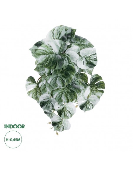 GloboStar® Artificial Garden ALBINO MONSTERA HANGING PLANT 20609 Τεχνητό Διακοσμητικό Κρεμαστό Φυτό Μονστέρα Υ45cm