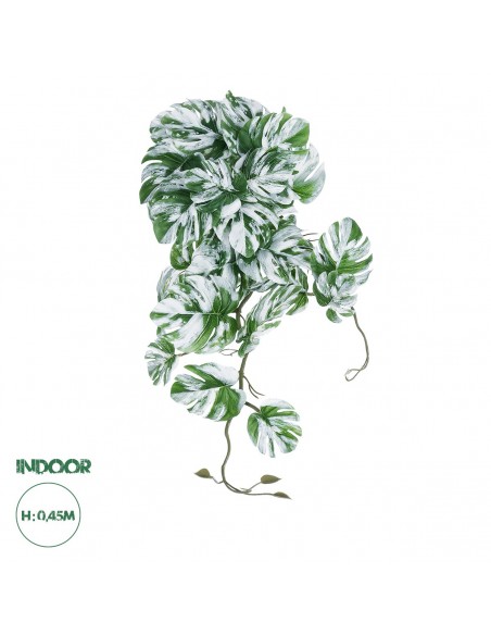 GloboStar® Artificial Garden ALBINO MONSTERA HANGING PLANT 20606 Τεχνητό Διακοσμητικό Κρεμαστό Φυτό Μονστέρα Υ45cm