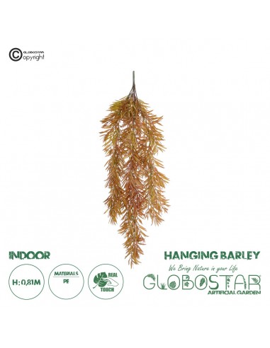 GloboStar® Artificial Garden HANGING BARLEY 20856 Τεχνητό Διακοσμητικό Κρεμαστό Φυτό Κριθάρι Μ26 x Π15 x Υ81cm