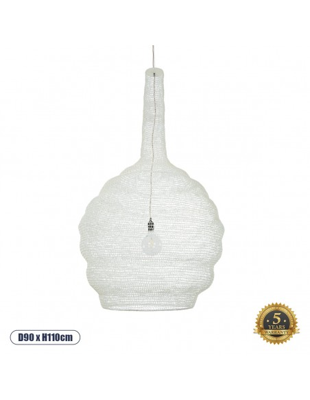 GloboStar® KENTUCKY 01886 Vintage Κρεμαστό Φωτιστικό Οροφής Μονόφωτο 1 x E27 AC220-240V IP20 - Φ90 x Υ110cm - Μπεζ Εκρού Μεταλλικό Πλέγμα