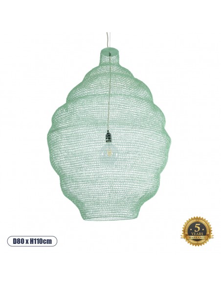 GloboStar® KENTUCKY 01903 Vintage Κρεμαστό Φωτιστικό Οροφής Μονόφωτο 1 x E27 AC220-240V IP20 - Φ80 x Υ110cm - Τιρκουάζ Μεταλλικό Πλέγμα