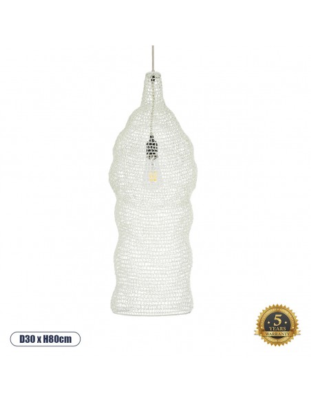 GloboStar® KENTUCKY 01904 Vintage Κρεμαστό Φωτιστικό Οροφής Μονόφωτο 1 x E27 AC220-240V IP20 - Φ30 x Υ80cm - Μπεζ Εκρού Μεταλλικό Πλέγμα