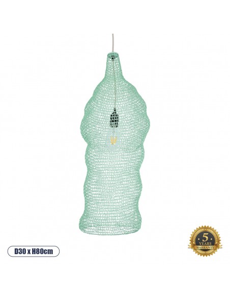 GloboStar® KENTUCKY 01906 Vintage Κρεμαστό Φωτιστικό Οροφής Μονόφωτο 1 x E27 AC220-240V IP20 - Φ30 x Υ80cm - Τιρκουάζ Μεταλλικό Πλέγμα