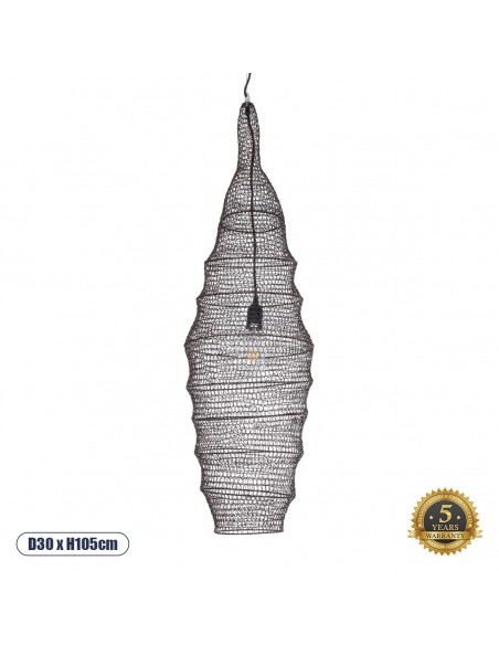 GloboStar® KENTUCKY 01908 Vintage Κρεμαστό Φωτιστικό Οροφής Μονόφωτο 1 x E27 AC220-240V IP20 - Φ30 x Υ105cm - Σκούρο Καφέ Μεταλλικό Πλέγμα