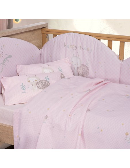 Σετ Σεντόνια Κούνιας 120x170 Cute Snail Pink 2