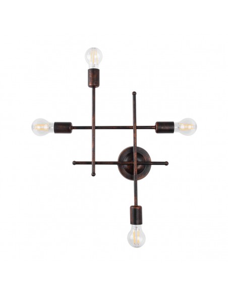 GloboStar® PIPING 00662 Vintage Industrial Επιτοίχιο Φωτιστικό Πολύφωτο Σκούρο Καφέ- Χάλκινο Μεταλλικό Πλέγμα Μ40 x Π9 x Υ52cm