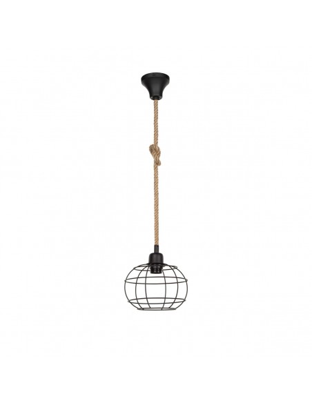 GloboStar® TALAH 203-0008 Vintage Κρεμαστό Φωτιστικό Σχοινί Μονόφωτο 1 x E27 IP20 Μαύρο Μέταλλο με Μπεζ Σχοινί - Μ14 x Π14 x Υ61.5cm