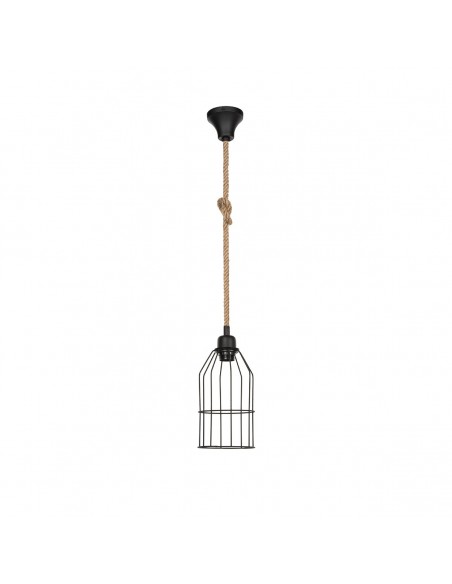 GloboStar® TALAH 203-0009 Vintage Κρεμαστό Φωτιστικό Σχοινί Μονόφωτο 1 x E27 IP20 Μαύρο Μέταλλο με Μπεζ Σχοινί - Μ14 x Π14 x Υ90cm