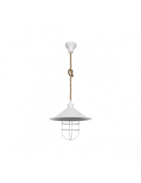 GloboStar® TULUB 203-0010 Vintage Κρεμαστό Φωτιστικό Σχοινί Μονόφωτο 1 x E27 IP20 Λευκό Μέταλο με Μπεζ Σχοινί - Μ31 x Π31 x Υ90cm