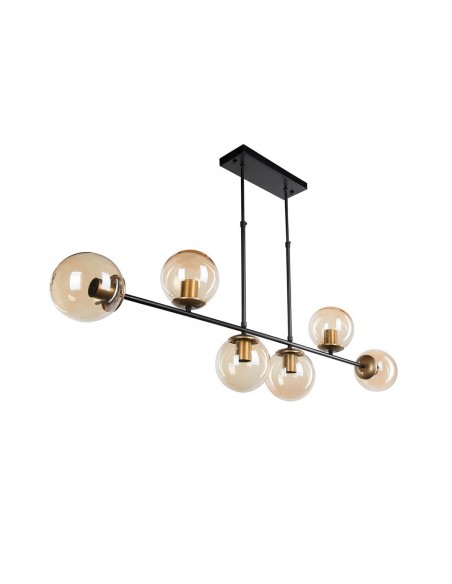 GloboStar® LATTICE 203-0016 Μοντέρνο Φωτιστικό Ράγα Πολύφωτο 6 x E27 IP20 Μαύρο Μέταλλο με Φιμέ Γυάλινες Μπάλες - Μ130 x Π20 x Υ70cm
