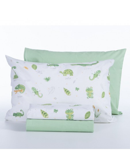Σετ Σεντόνια Παιδικά 170X260 Cute Reptiles White/Green