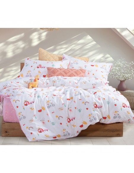 Σετ Σεντόνια Παιδικά 170X260 Happy Today White/Pink