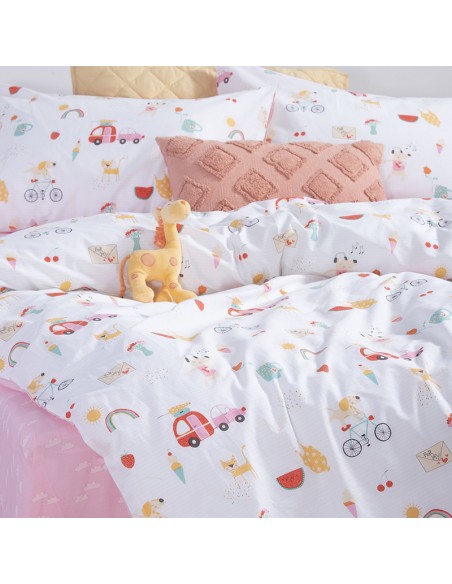 Σετ Σεντόνια Παιδικά 170X260 Happy Today White/Pink