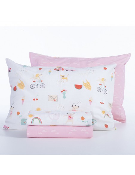 Σετ Σεντόνια Παιδικά 170X260 Happy Today White/Pink