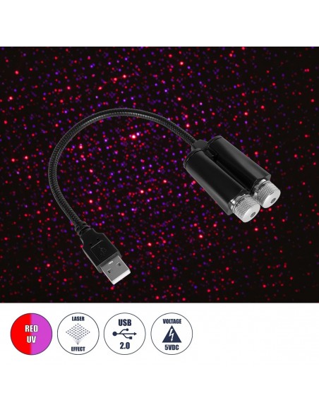 GloboStar® 81845-DUAL Διακοσμητικό Φωτιστικό Ειδικών Φωτορυθμικών Εφέ PARTY Disco LASER DC 5V με Καλώδιο Τροφοδοσίας USB Κόκκινο IP20 Μ3.5 x Π3.5 x Υ21.5cm
