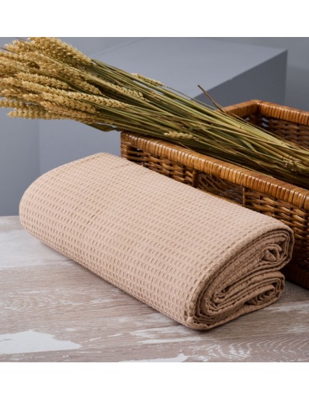 Κουβέρτα Μονόχρωμη Πικέ Summer Line CVC - L. Beige, 170x265